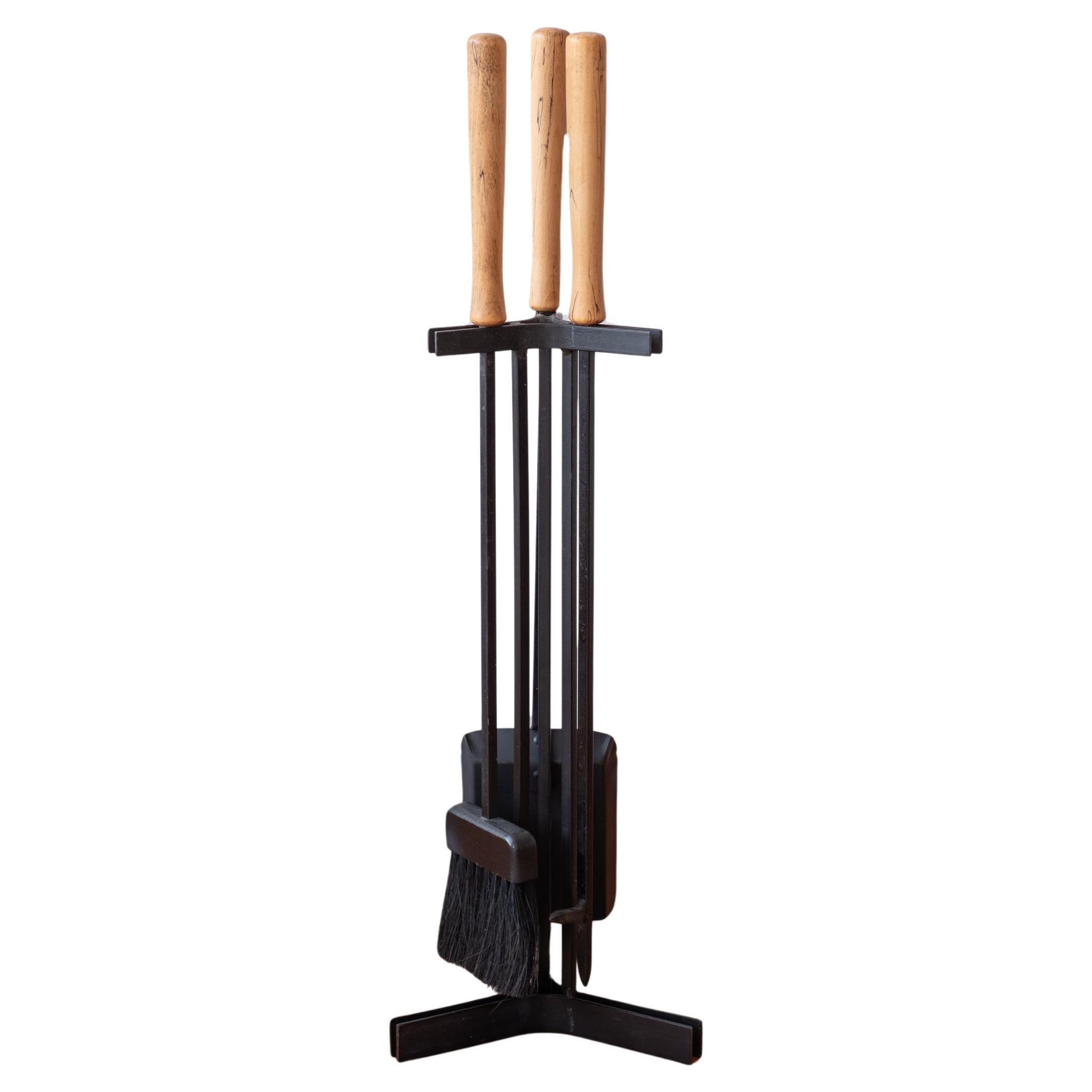 Midcentury Modern Iron and Wood Fire Place Tool Set