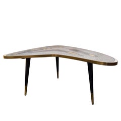 Mid-Century Modern Irregular Brass Tiles Multicolored Coffee Table, France, 1960