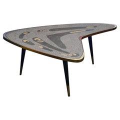 Mid-Century Modern Irregular Brass Tiles Multicolored Coffee Table, France, 1960