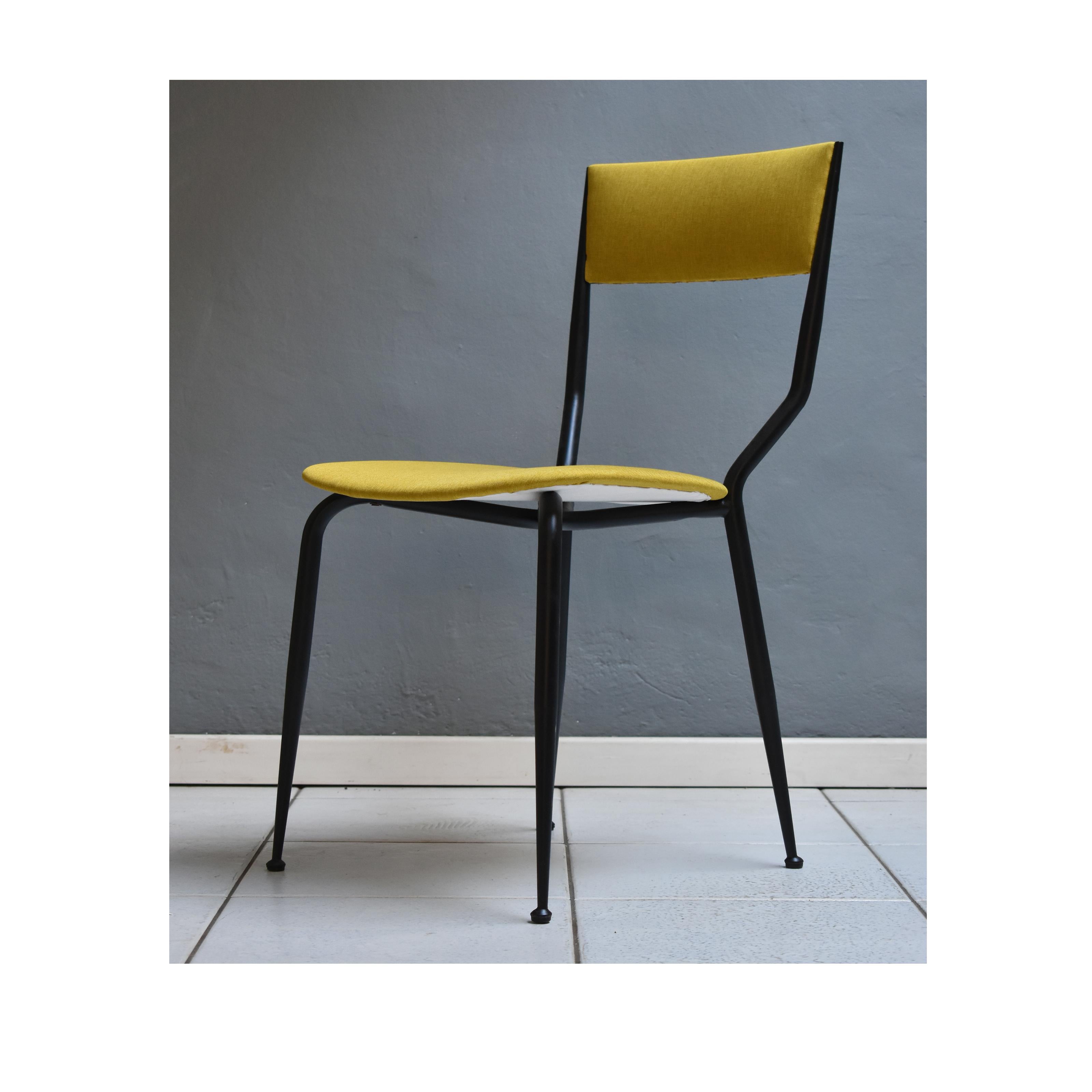 Mid-20th Century Mid-Century Modern Italian 6 Dining Chairs 1960 Black Iron Structure OcherFabric