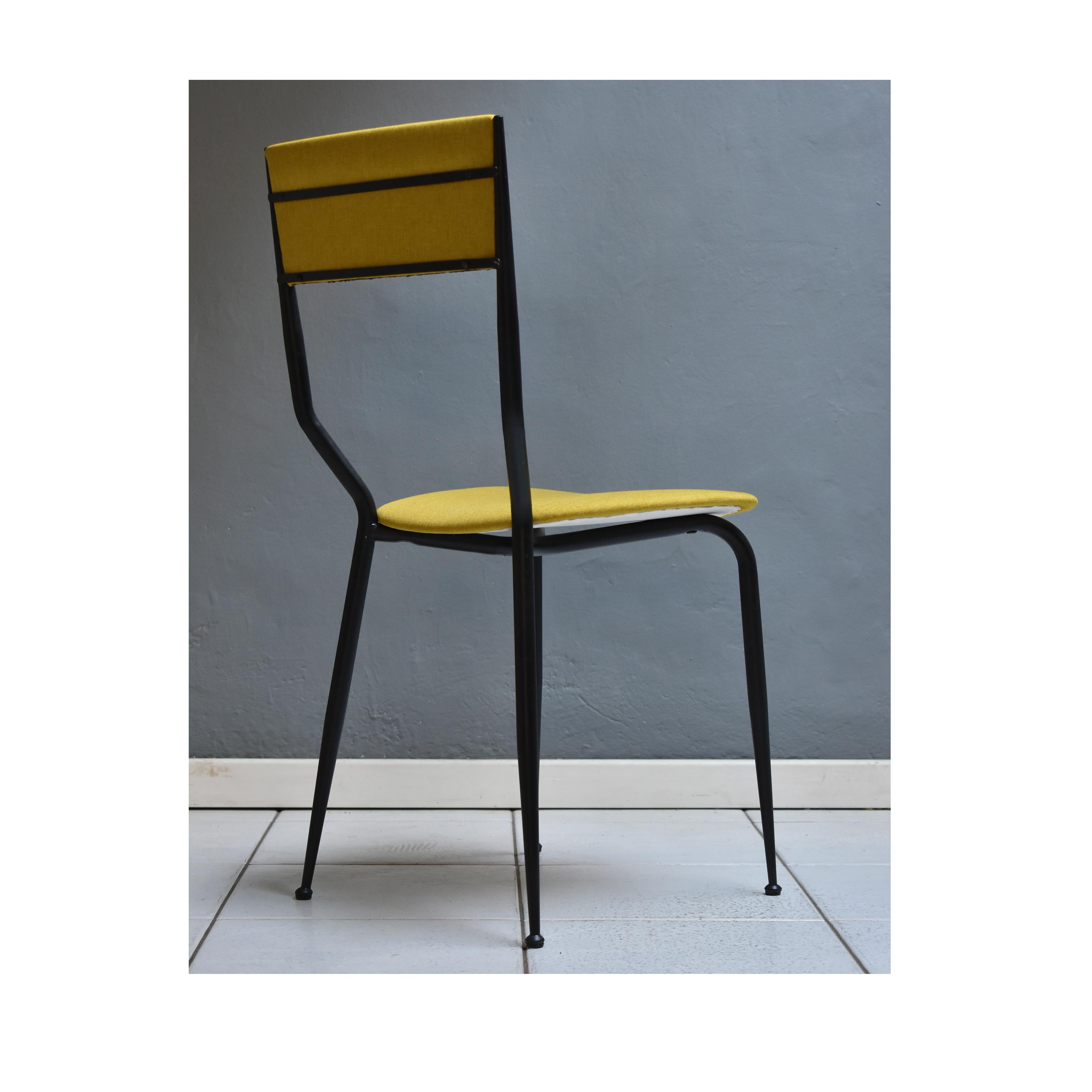 The Moderns Modernity Italian 6 Dining Chairs 1960 Black Iron Structure OcherFabric 1