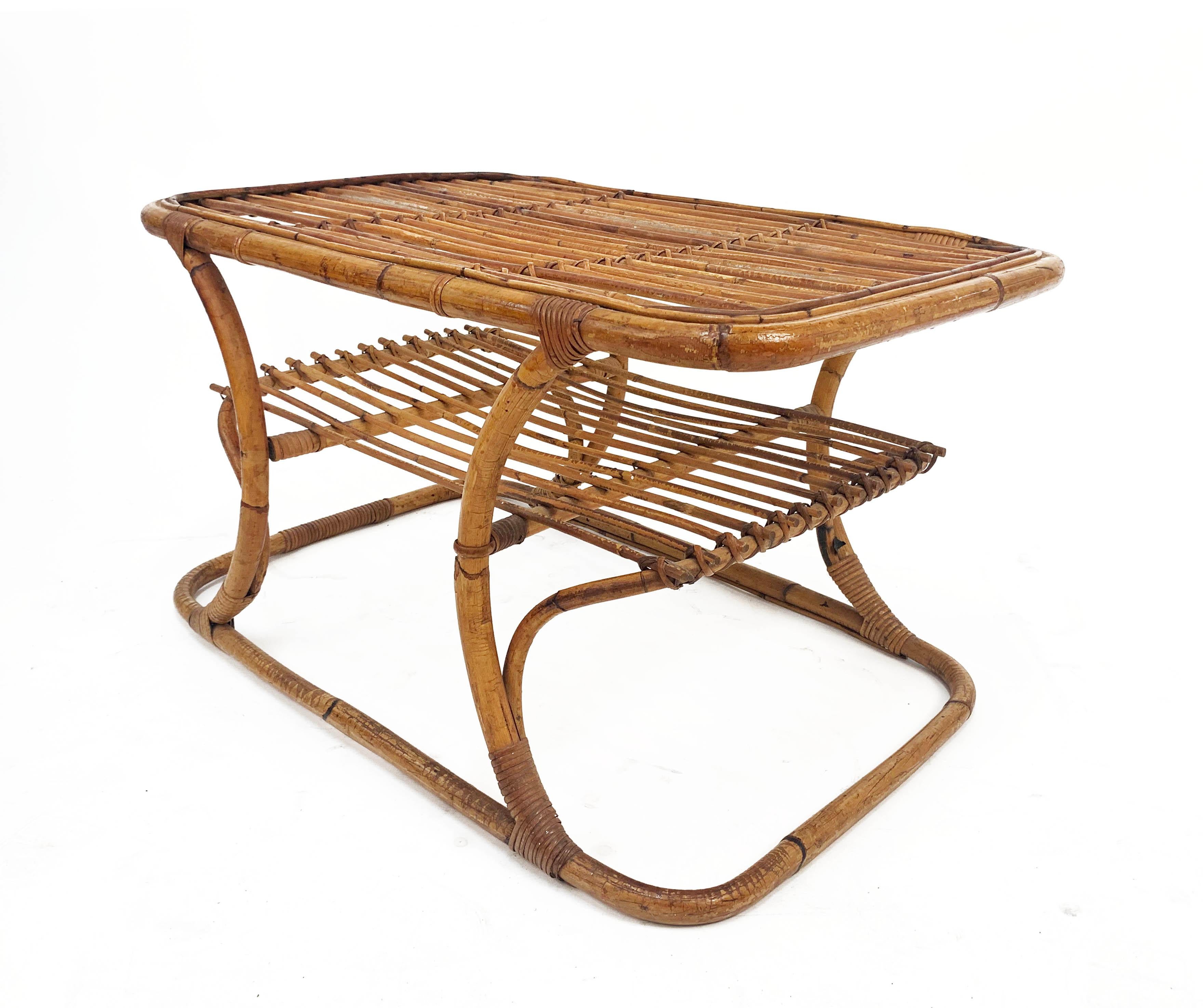Mid-Century Modern Italian Bamboo Coffee Table, 1950s In Good Condition For Sale In Roma, IT