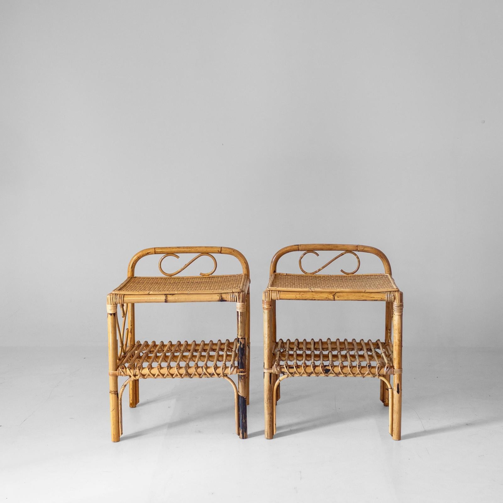 Mid-Century Modern Tables d'appoint en bambou italiennes modernes du milieu du siècle, ensemble de deux, Italie, années 1960 en vente