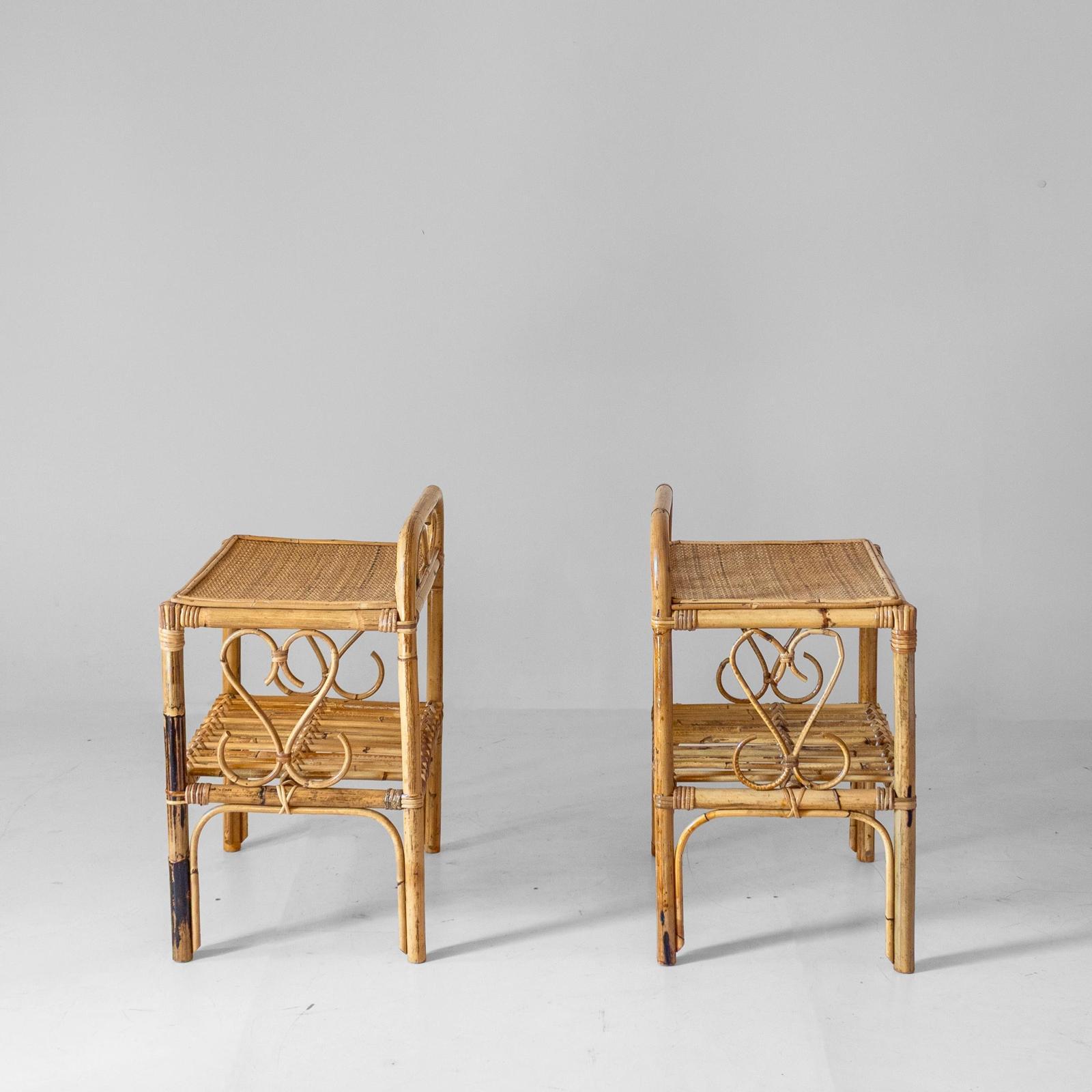Milieu du XXe siècle Tables d'appoint en bambou italiennes modernes du milieu du siècle, ensemble de deux, Italie, années 1960 en vente