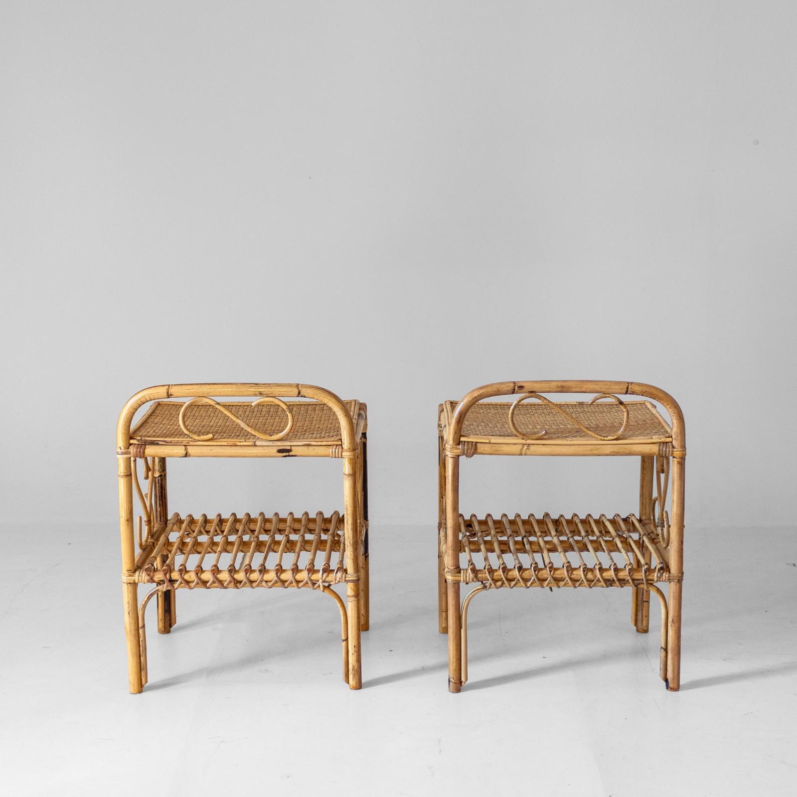 Bambou Tables d'appoint en bambou italiennes modernes du milieu du siècle, ensemble de deux, Italie, années 1960 en vente