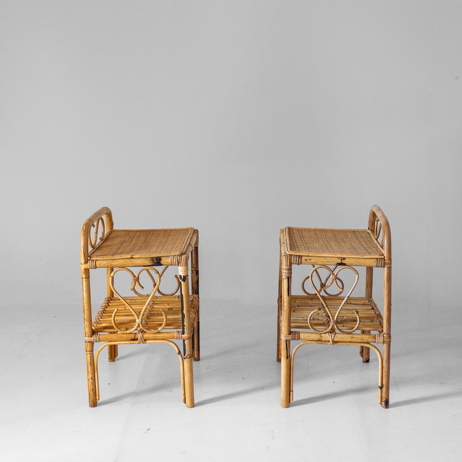Tables d'appoint en bambou italiennes modernes du milieu du siècle, ensemble de deux, Italie, années 1960 en vente 1