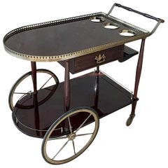Mid-Century Modern Italian Bar Cart / Serving Trolley in Mahogany and Brass