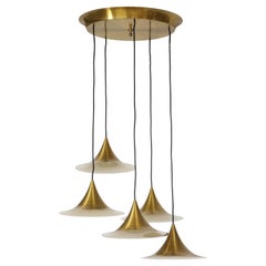Midcentury Modern Italian Brass Flushmount Light with Five Pendant Drops