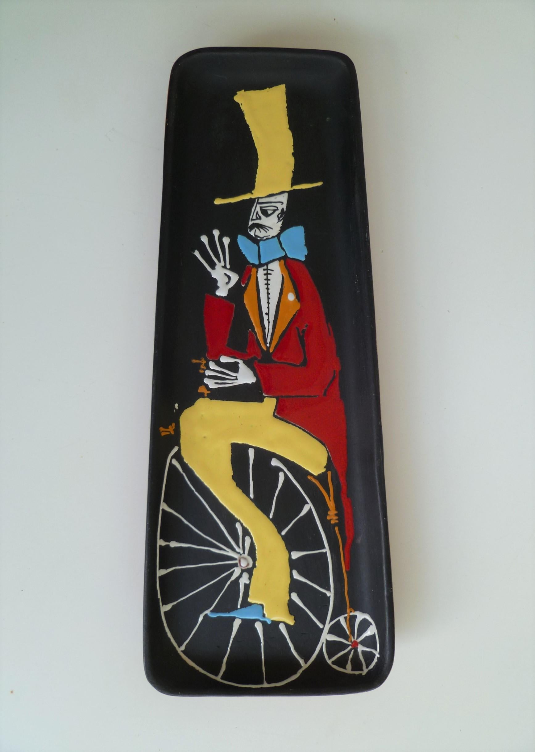 Mid-20th Century Mid-Century Modern Italian Ceramic Wall Plate Plaque Dandy on Unicycle, 1950s