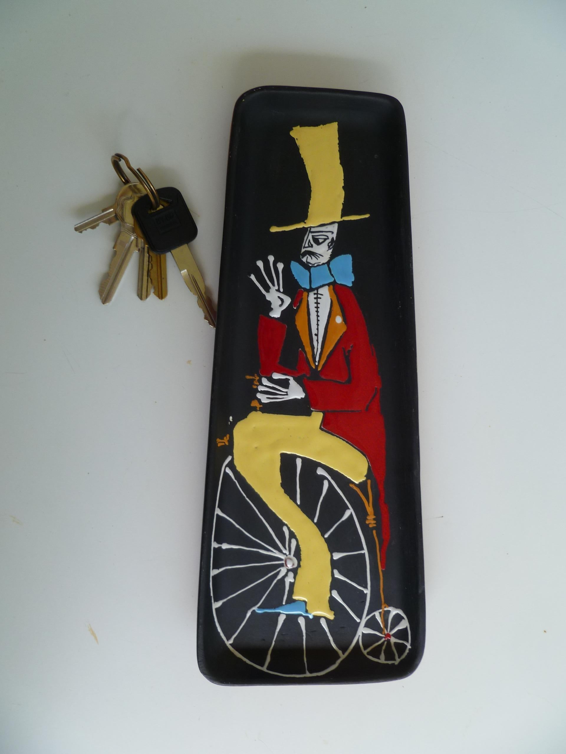 Mid-Century Modern Italian Ceramic Wall Plate Plaque Dandy on Unicycle, 1950s 2