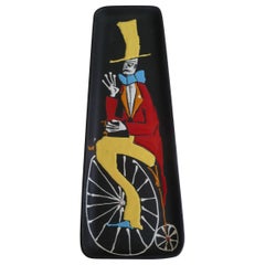 Mid-Century Modern Italian Ceramic Wall Plate Plaque Dandy on Unicycle, 1950s