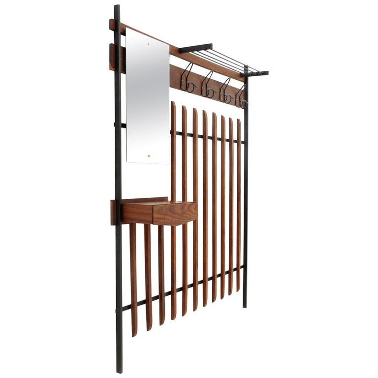 Midcentury Modern Italian Clothes Hanger with Mirror and Console, 1960s