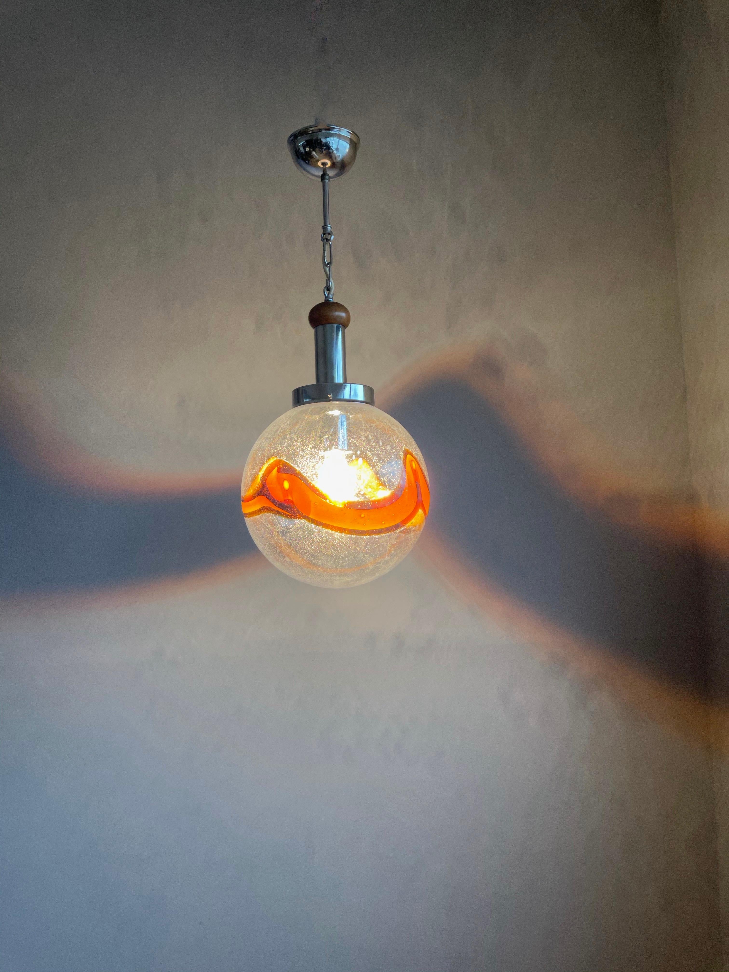 Polished Mid-Century Modern Italian Colorful Mouth Blown Art Glass Murano Pendant Light For Sale
