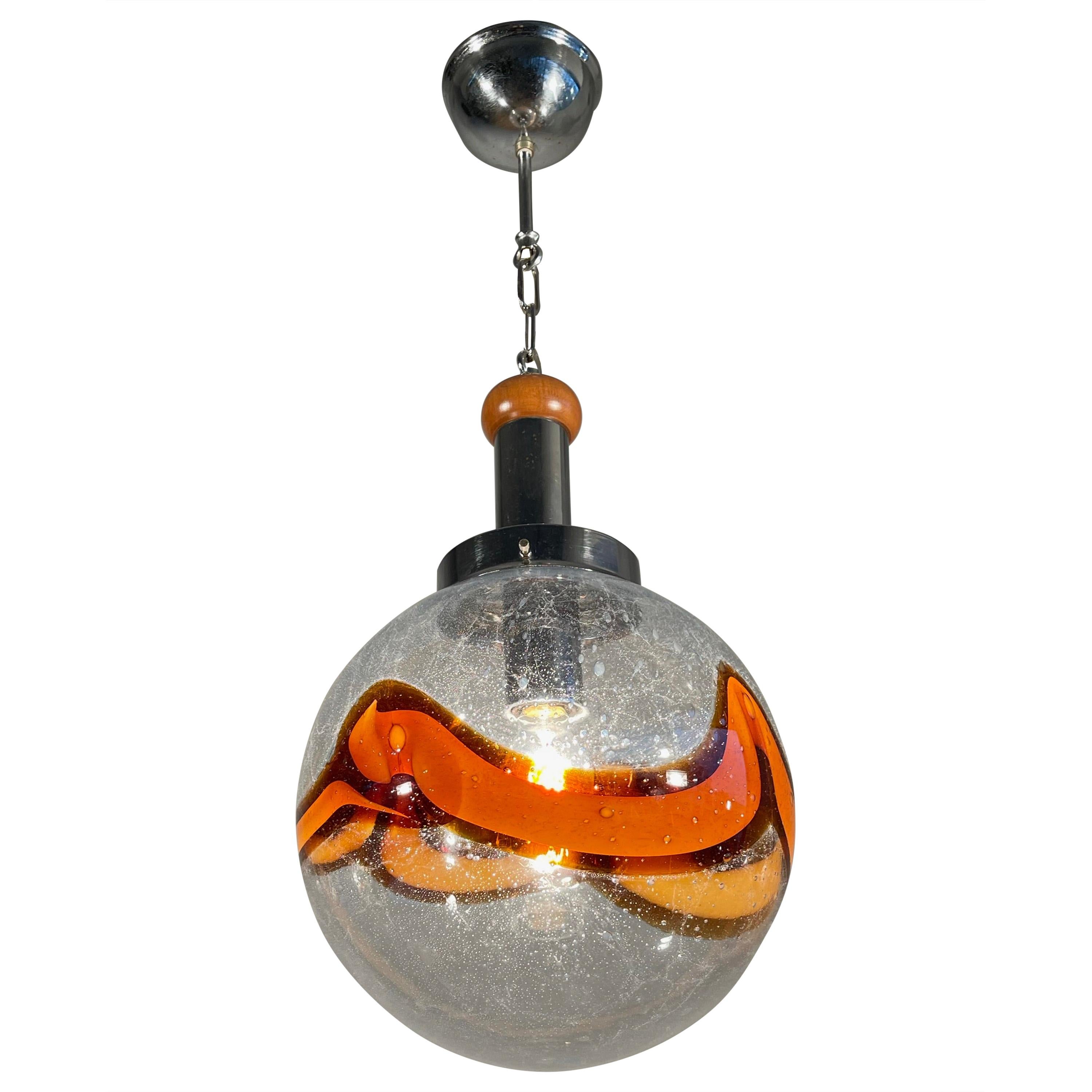 Lampe à suspension italienne en verre d'art de Murano soufflé à la bouche coloré, mi-siècle moderne