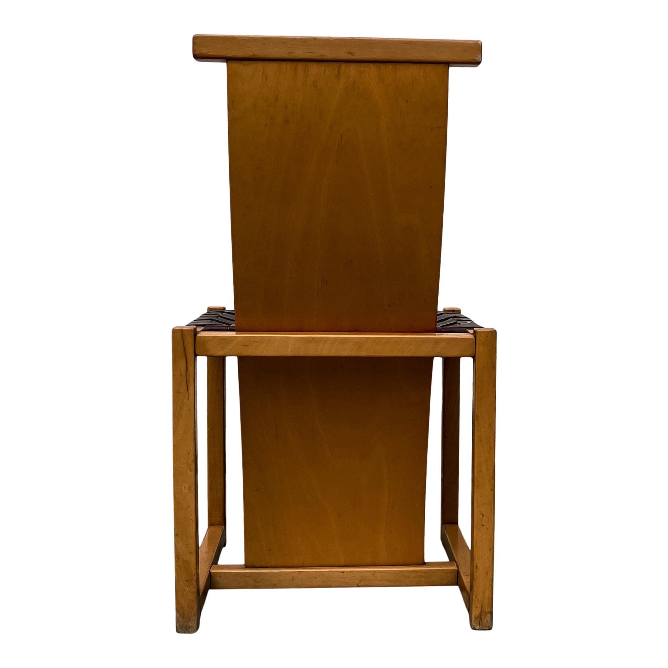 Midcentury Modern Italian Design Beech & Leather Dining Chairs, 1970s, Set of 4 For Sale 8