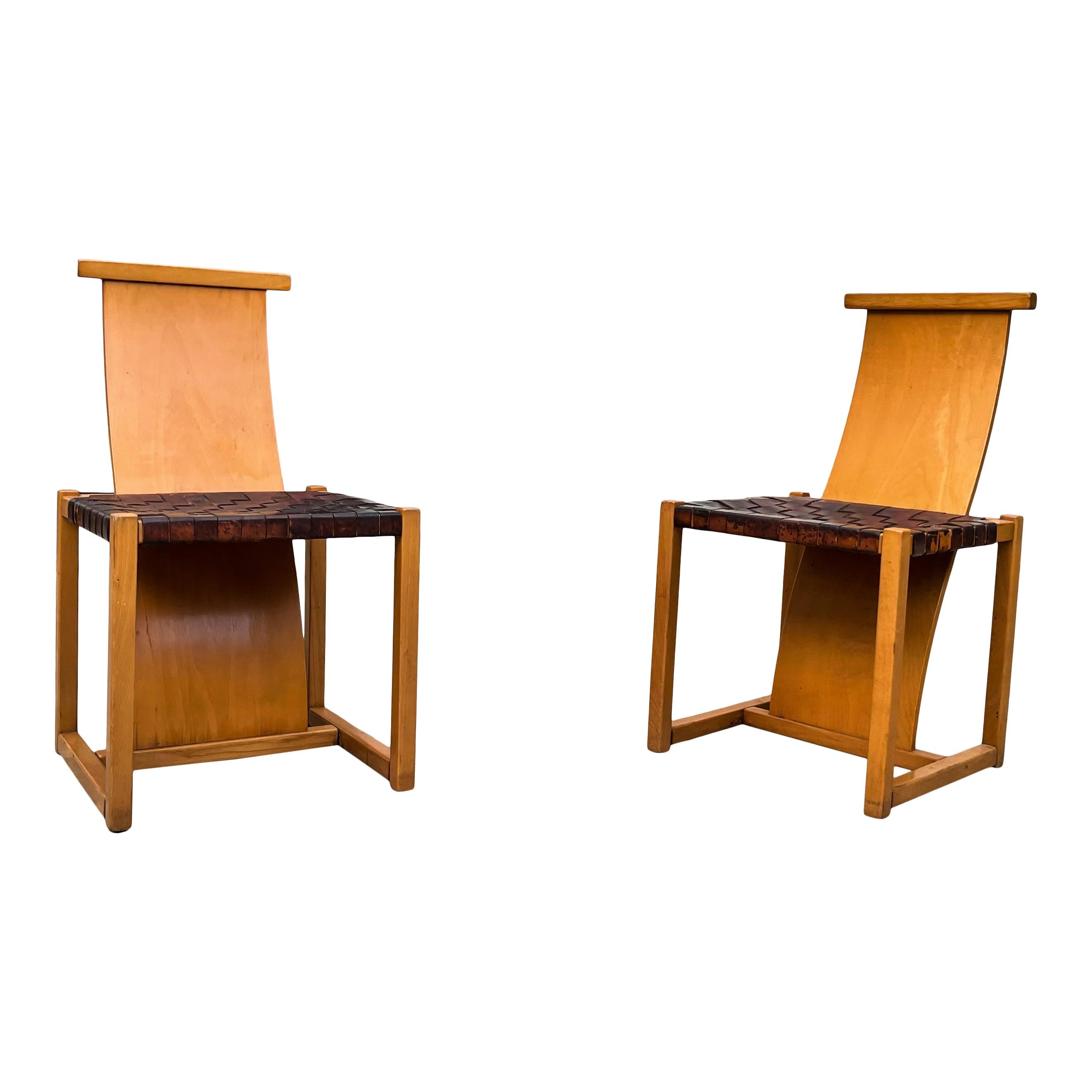 Midcentury Modern Italian Design Beech & Leather Dining Chairs, 1970s, Set of 4 For Sale 3