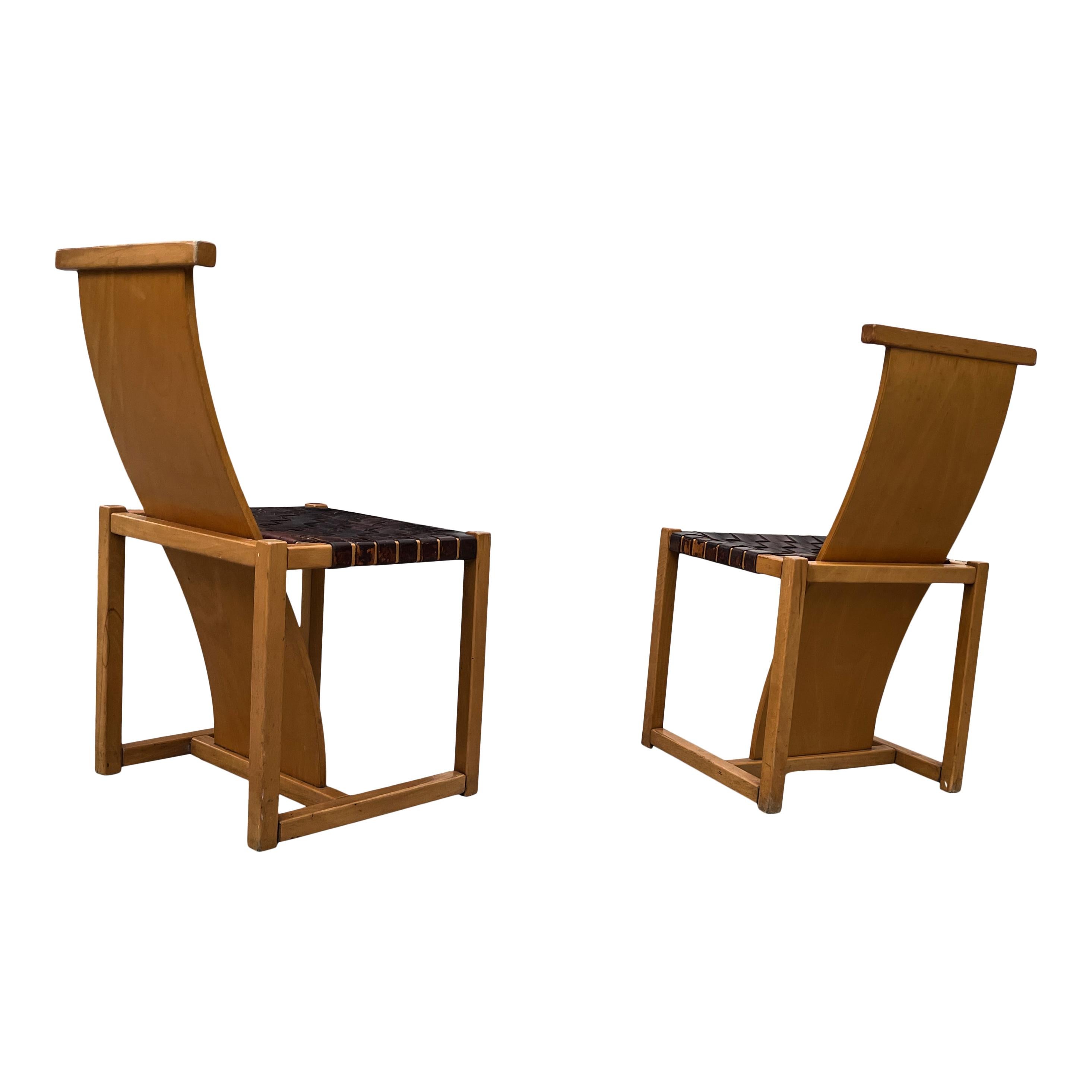Midcentury Modern Italian Design Beech & Leather Dining Chairs, 1970s, Set of 4 For Sale 4