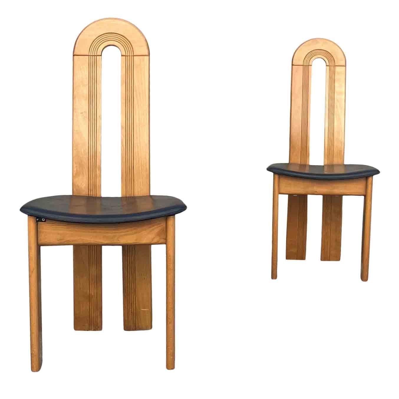 Moderne italienische Design-Esszimmerstühle aus Buche und Leder, 1980er Jahre, 6-teilig (Ende des 20. Jahrhunderts)