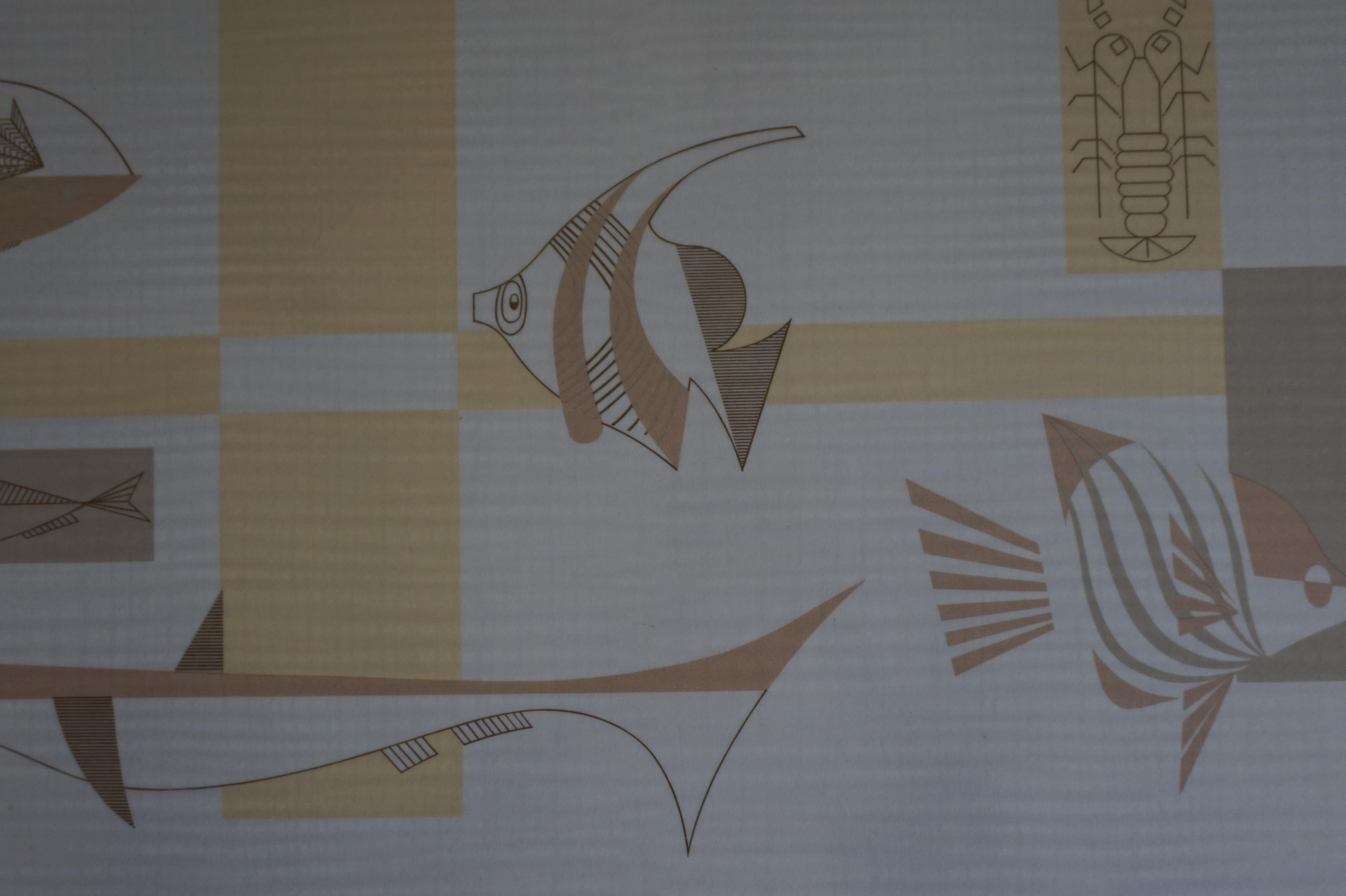 Hand-Crafted Mid-Century Modern Italian Design Coffee or Sofa Table with Stylized Fish Motifs