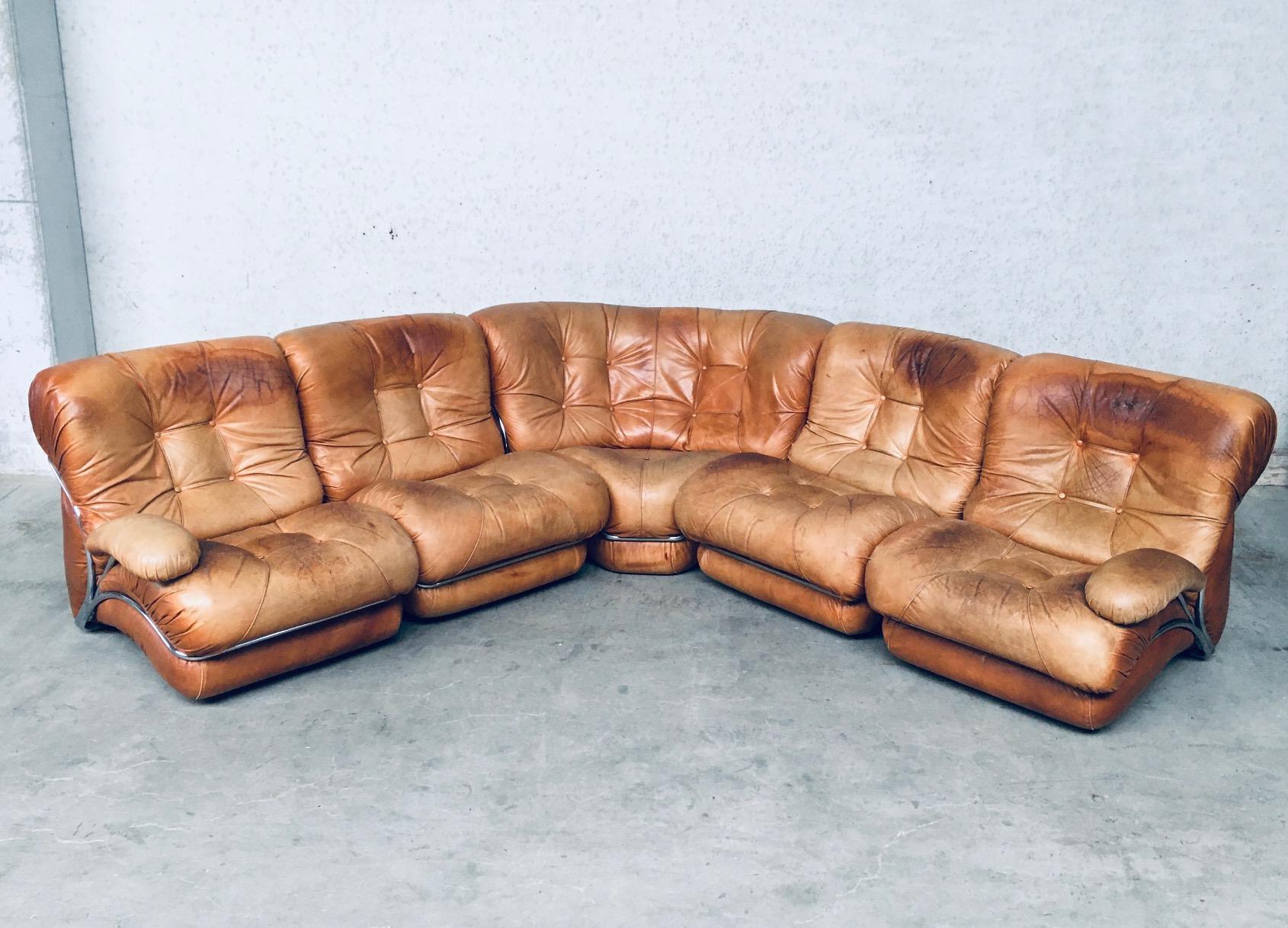 Mid-Century Modern Italian Design COROLLA Leather Sectional Sofa by I.P.E. Italy 1970's For Sale