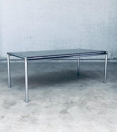 Midcentury Modern Italian Design Tubular Chrome & Smoke Glass Dining Table, 70's