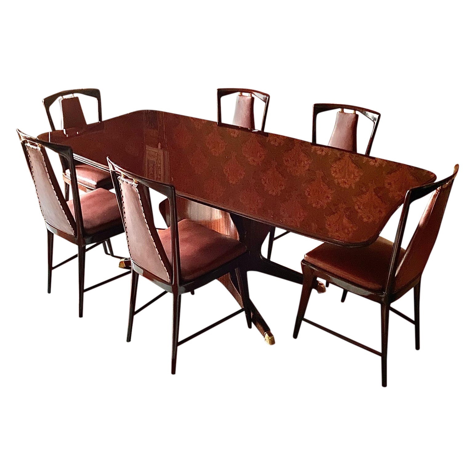 Midcentury Modern Art Deco Style Italian Dining Set by Osvaldo Borsani, 1950s For Sale