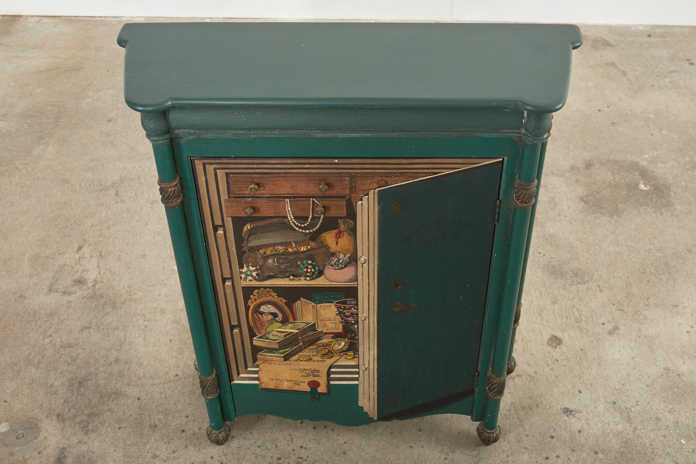 Painted Midcentury Modern Italian Fornasetti Style Trompe l'Oeil Cabinet For Sale