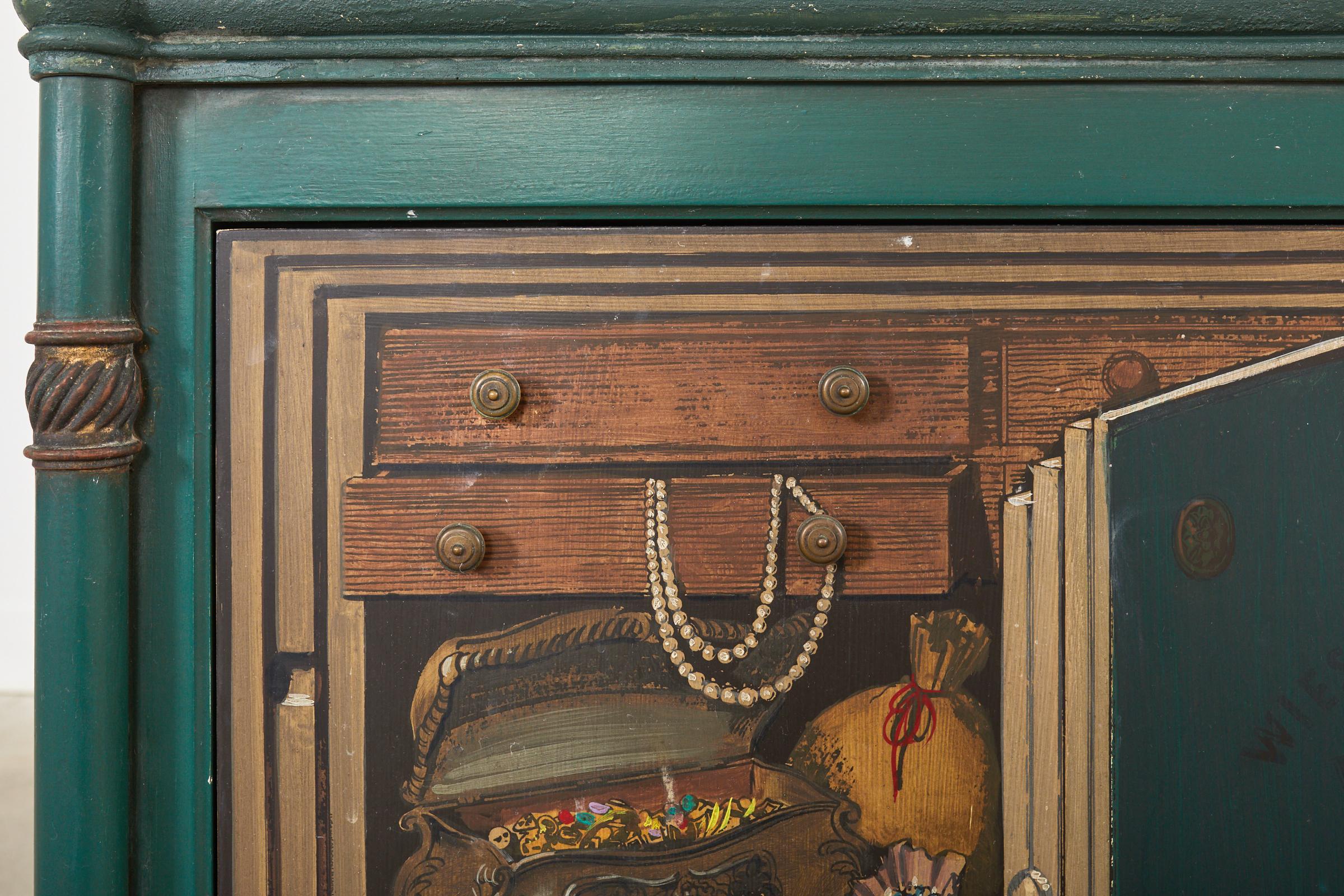 20th Century Midcentury Modern Italian Fornasetti Style Trompe l'Oeil Cabinet For Sale