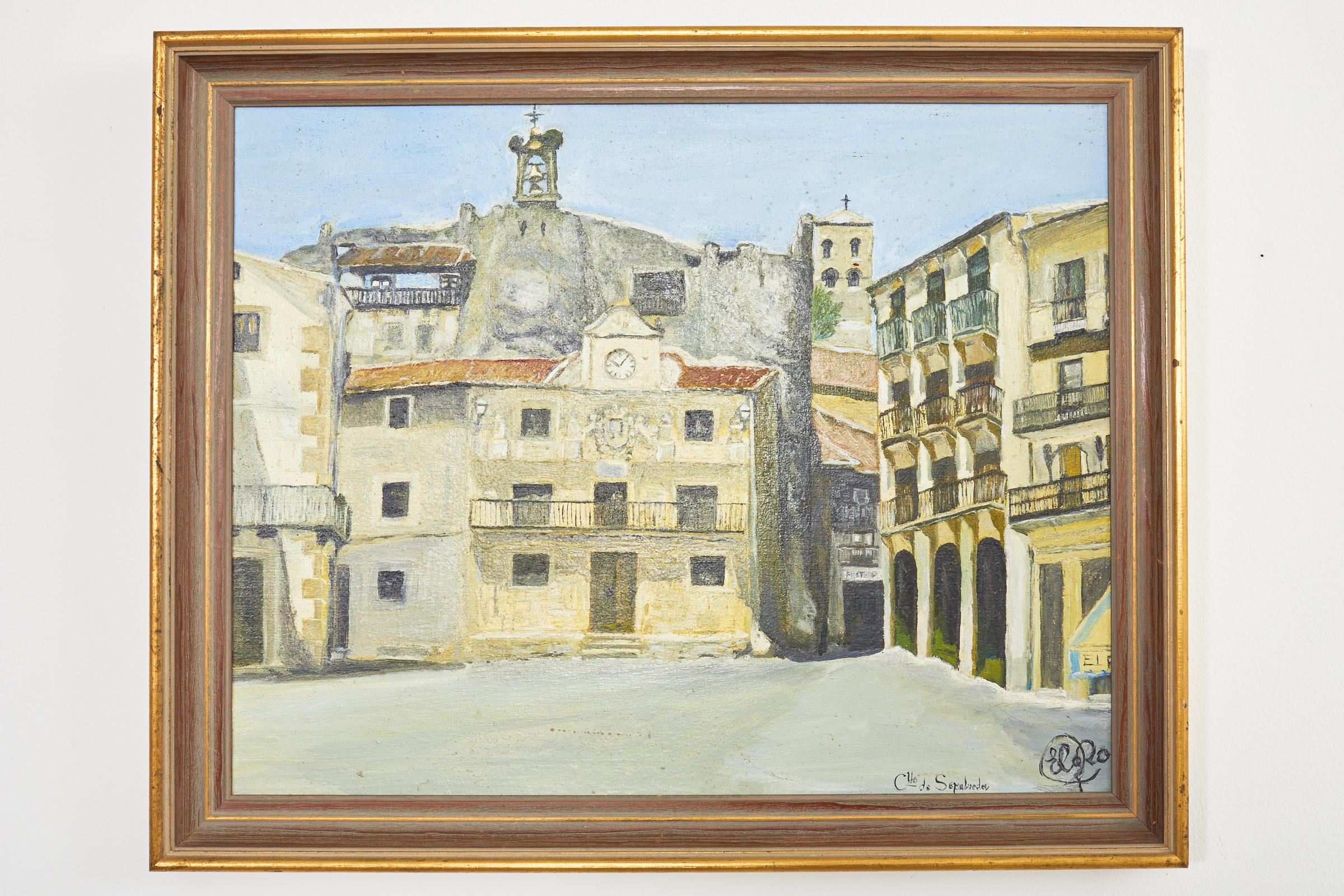 Gilt Midcentury Modern Italian Impressionist Town Square For Sale