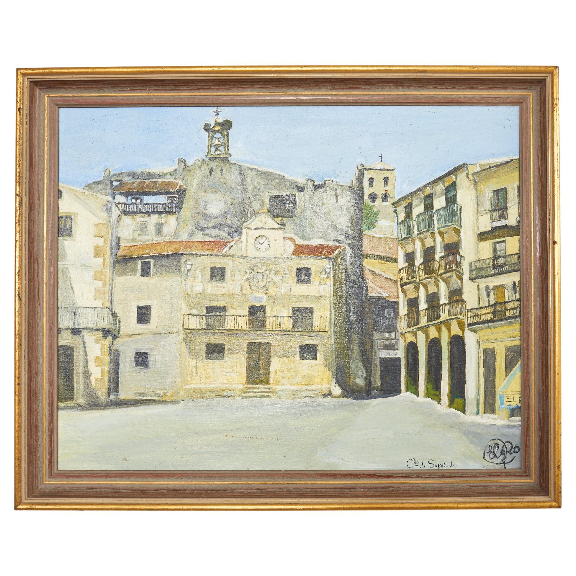 Midcentury Modern Italian Impressionist Town Square For Sale