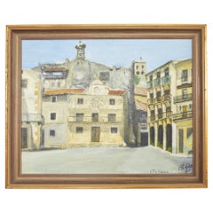 Vintage Midcentury Modern Italian Impressionist Town Square