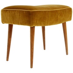 Mid-Century Modern Italian Mustard-Colored Velvet Pouf, 1950s