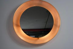 Midcentury Modern Italian Round Illuminated Brass Wall Mirror, Italy, 1960s