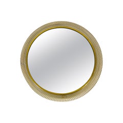 Midcentury Modern Italian Round Illuminated Brass Wall Mirror, Italy, 1960s