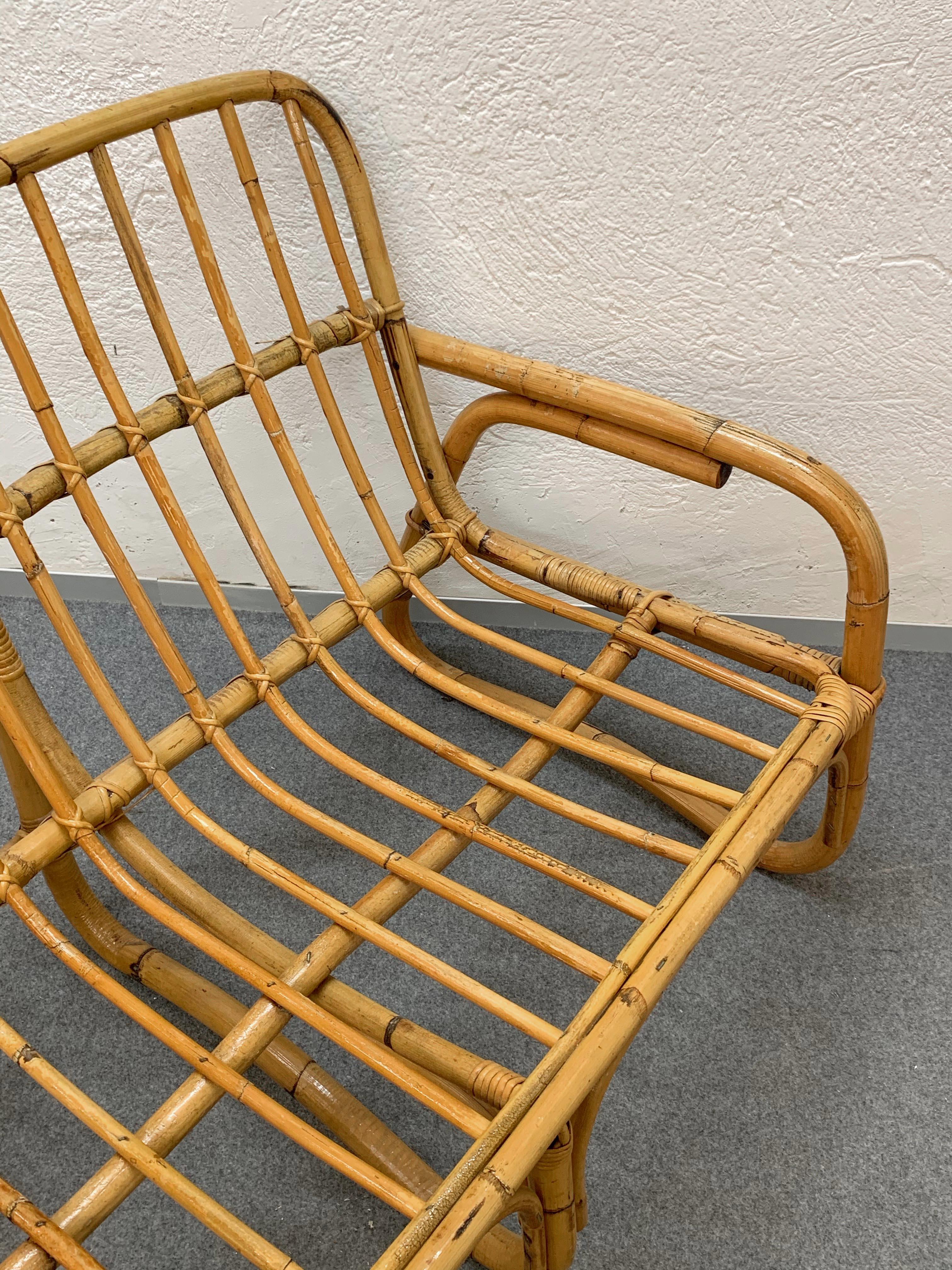 Mid-Century Modern Italian Three-Seat Rattan and Bamboo Sofa, 1960s 14