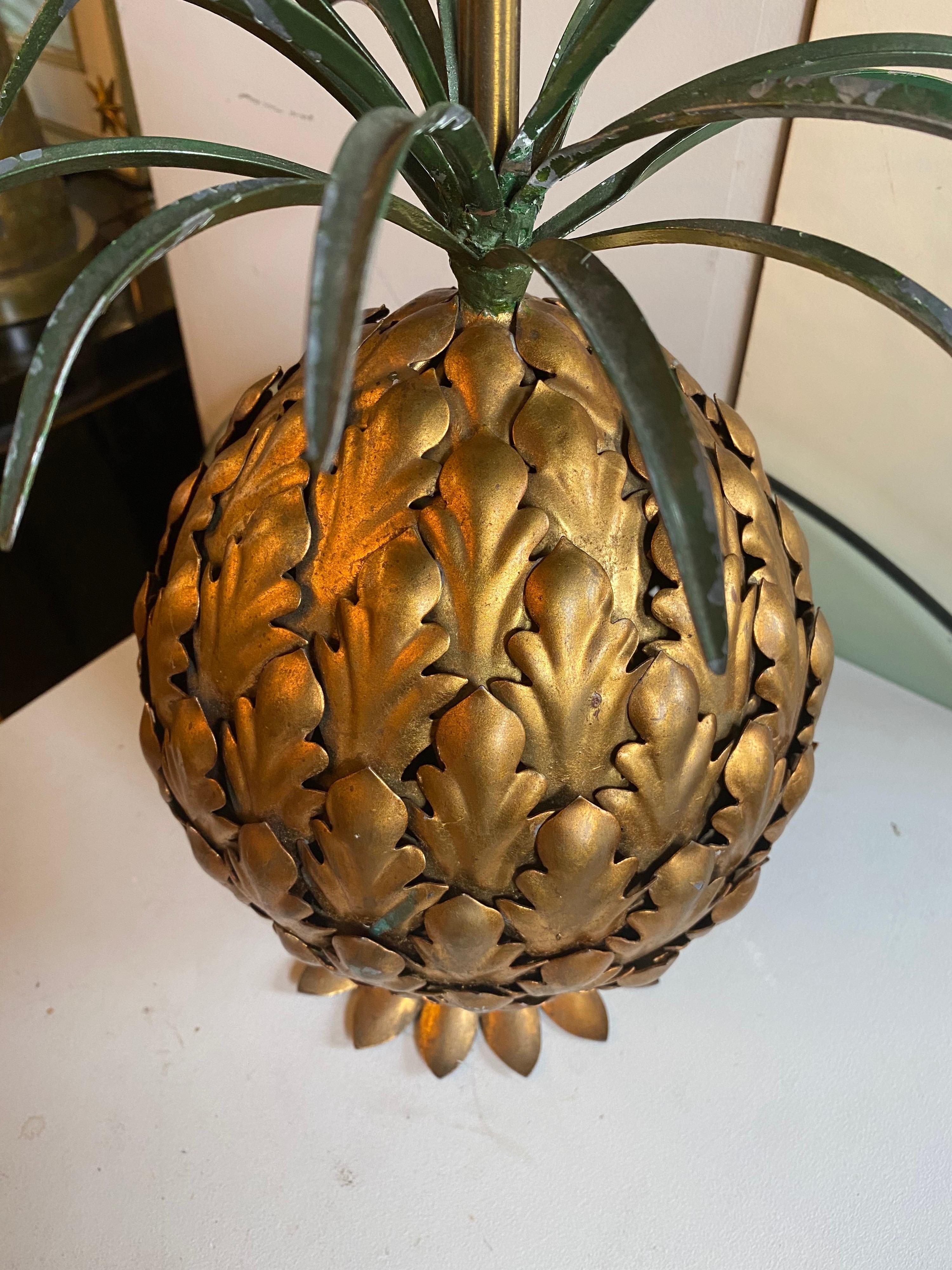 Mid-Century Modern Italian Tole Gilt Metal Pineapple Lamp, Hollywood Regency 7