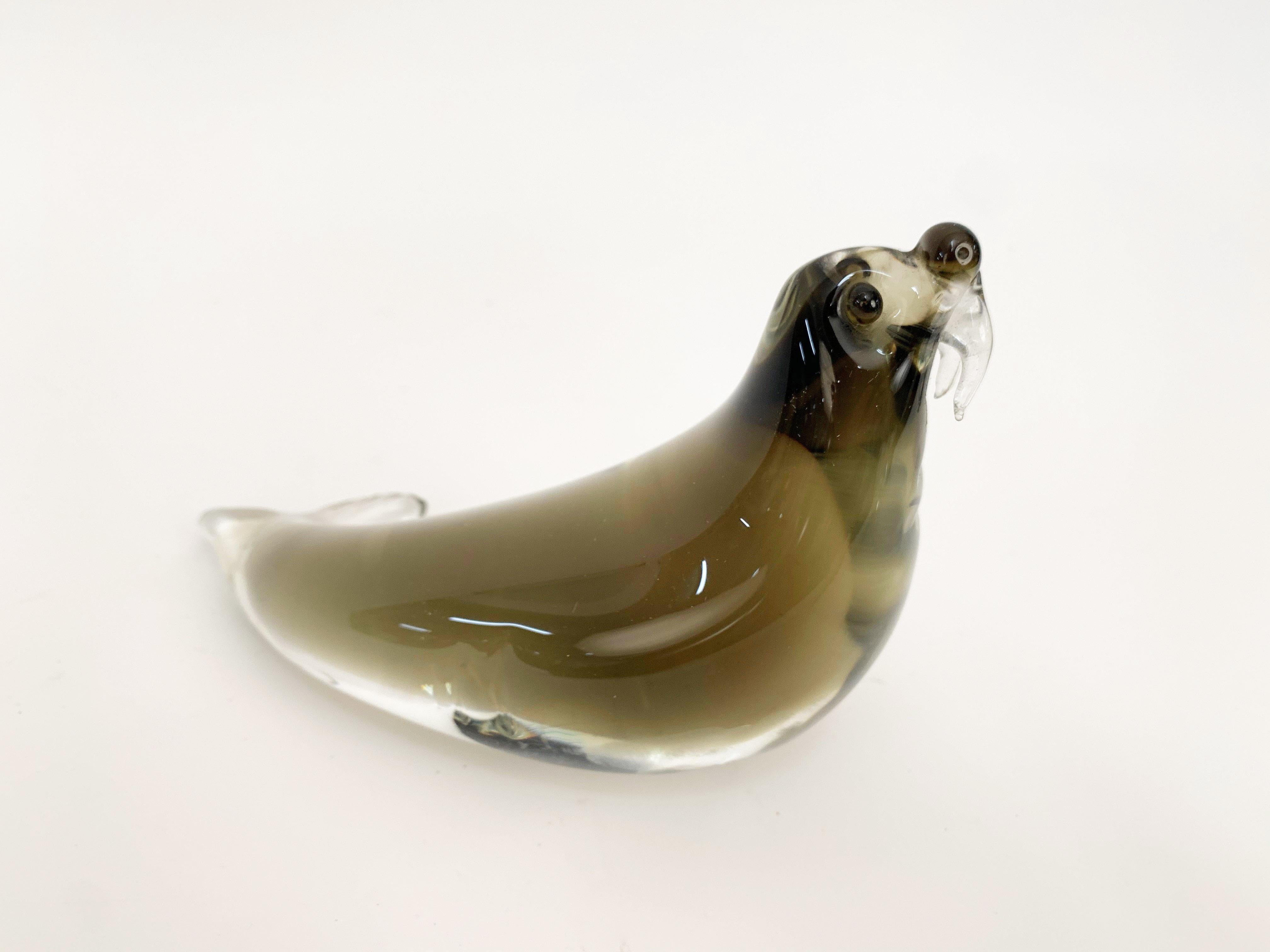 Mid-Century Modern Italian Walrus Black Brown Murano Glass Sculpture Italy 1960s For Sale 3