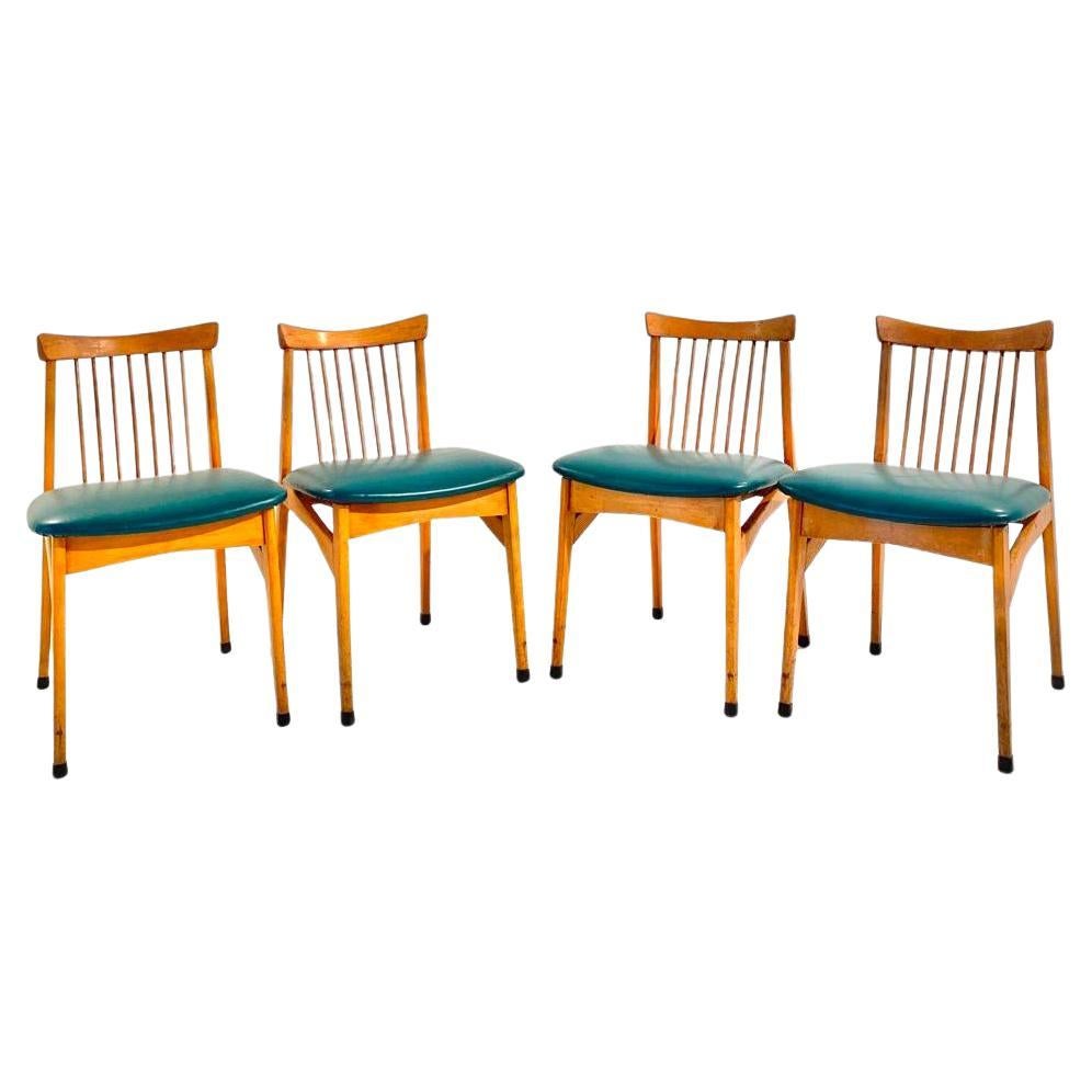 Vintage Beechwood Dining Chairs, Set of Four, Italy 1960s