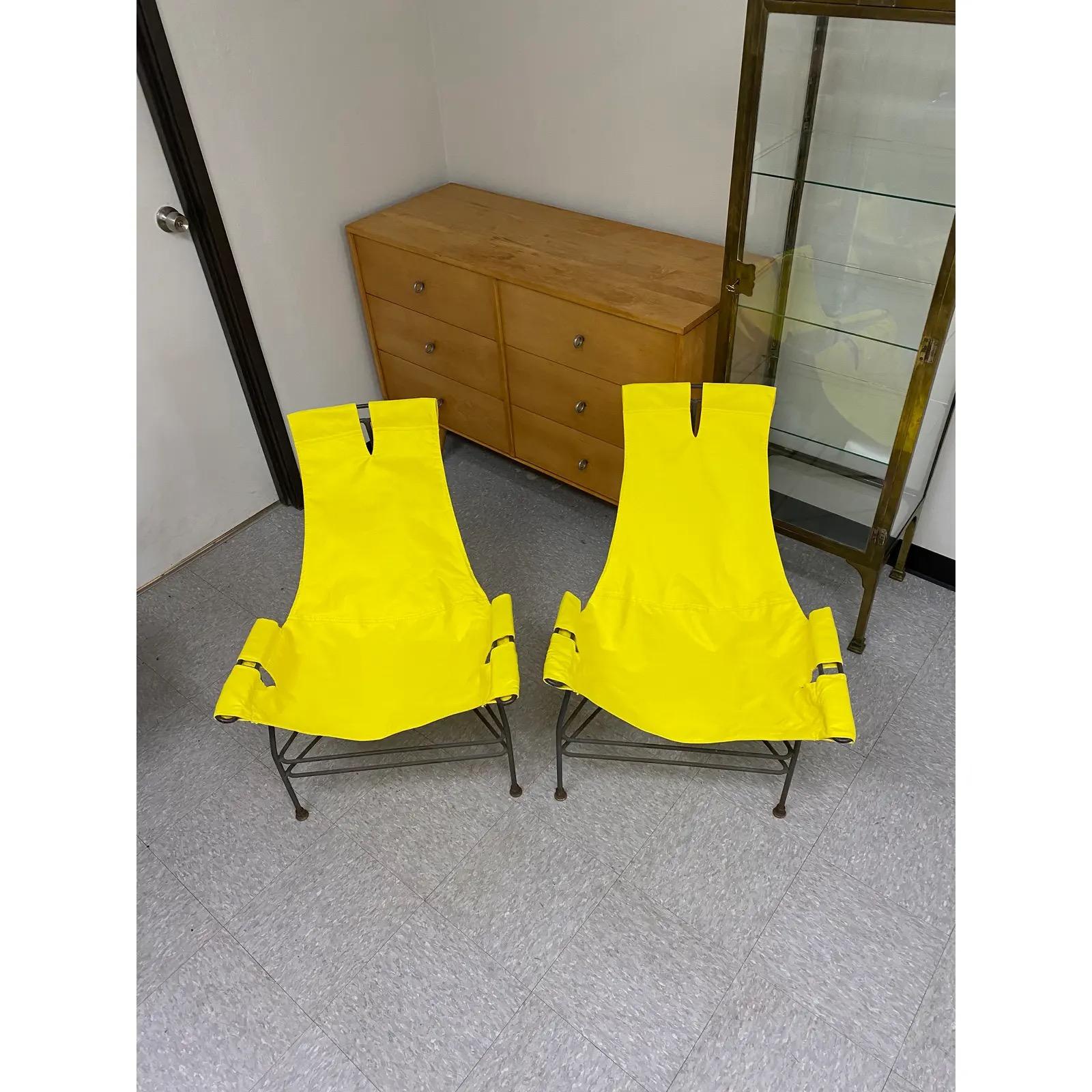 American Midcentury Modern Jerry Johnson Iron Sling Chairs, a Pair For Sale