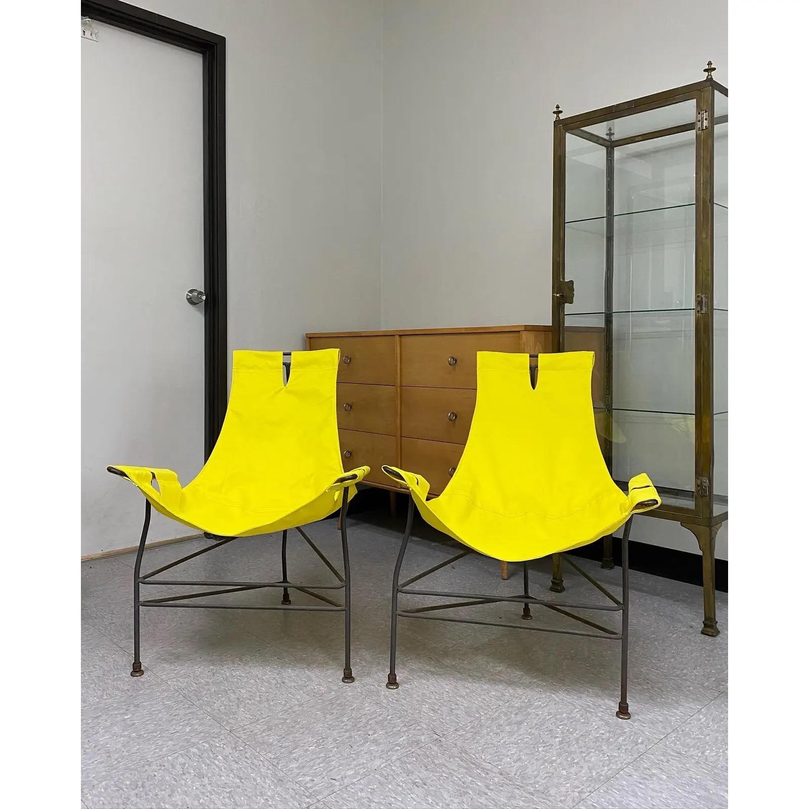 Welded Midcentury Modern Jerry Johnson Iron Sling Chairs, a Pair For Sale