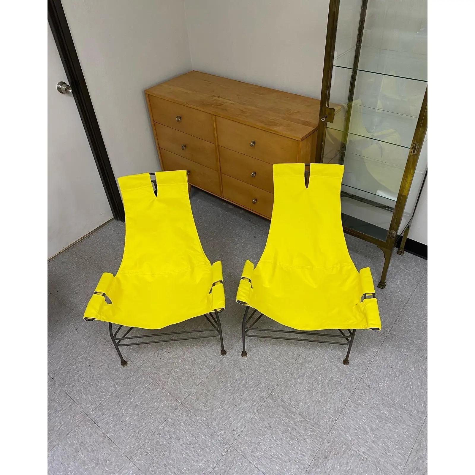 Midcentury Modern Jerry Johnson Iron Sling Chairs, a Pair In Good Condition For Sale In Fort Collins, CO