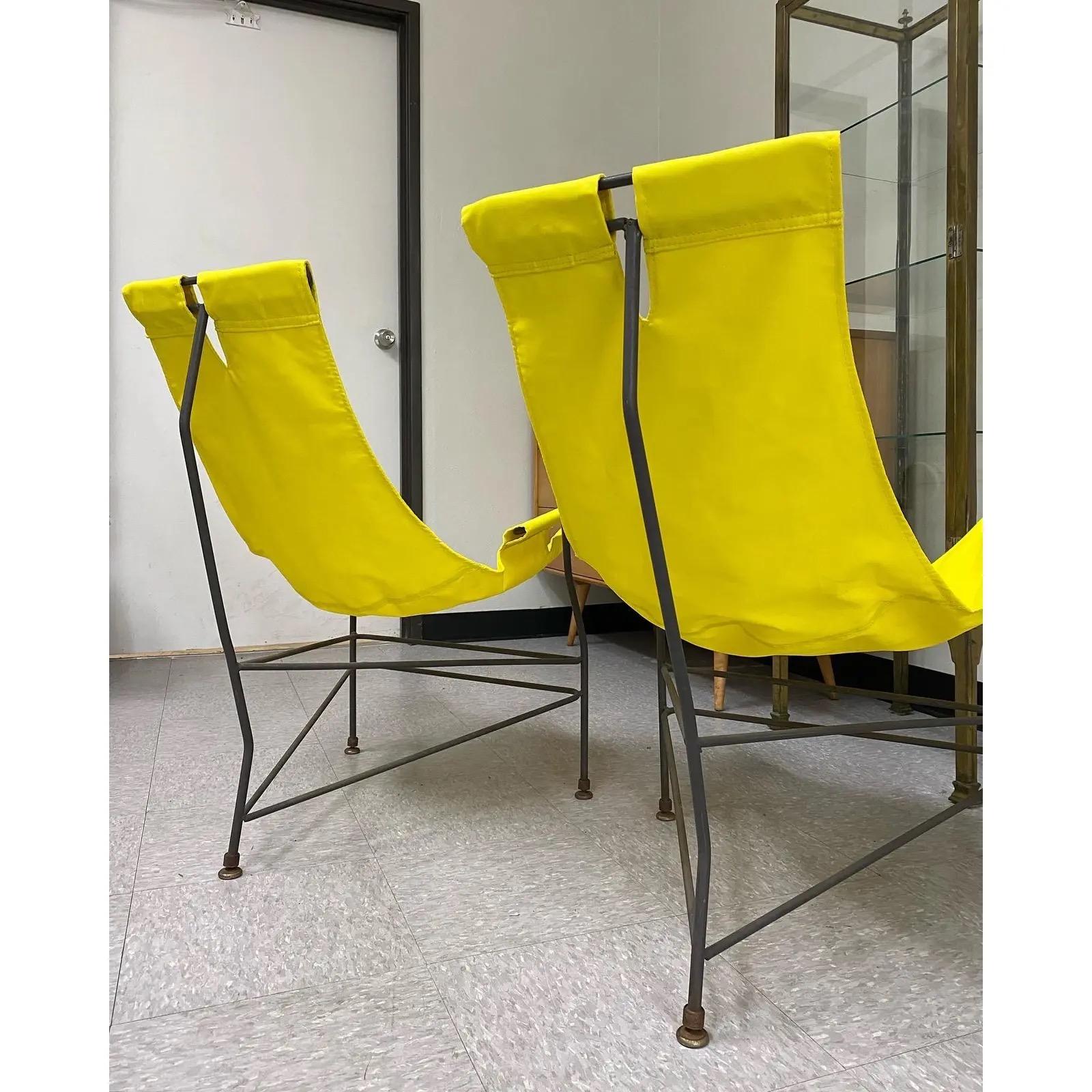 20th Century Midcentury Modern Jerry Johnson Iron Sling Chairs, a Pair For Sale