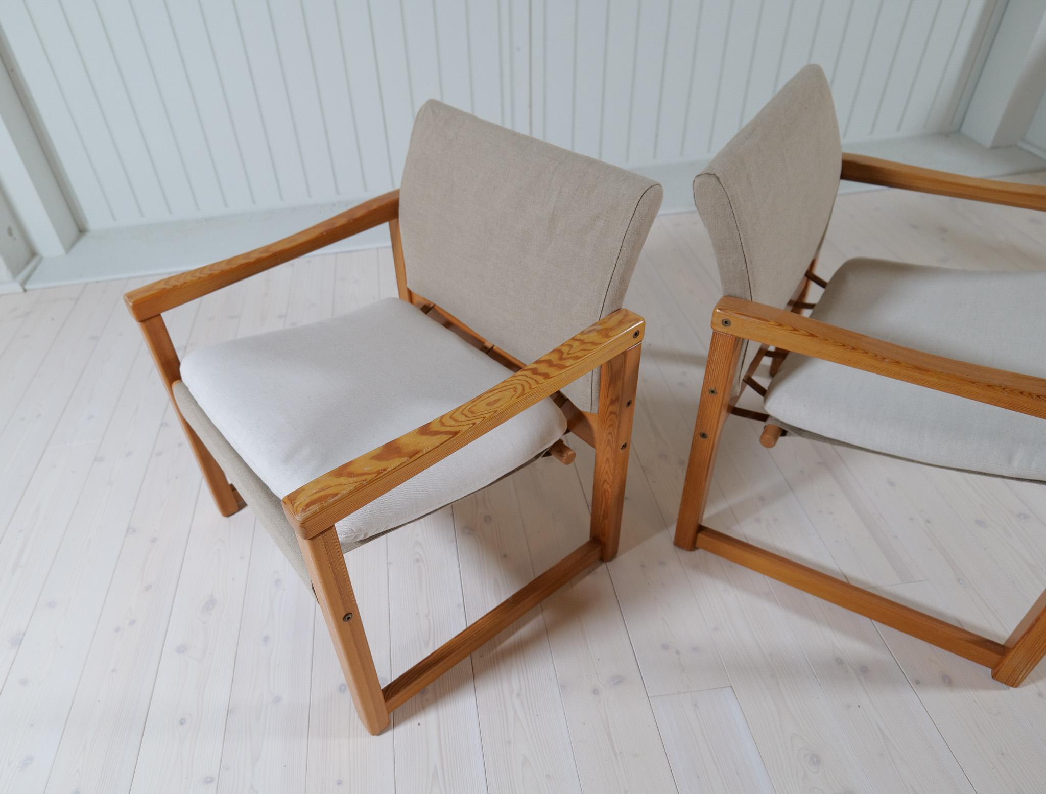 Linen Midcentury Modern Karin Mobring Armchairs Model Diana by Ikea in Sweden, 1970s For Sale