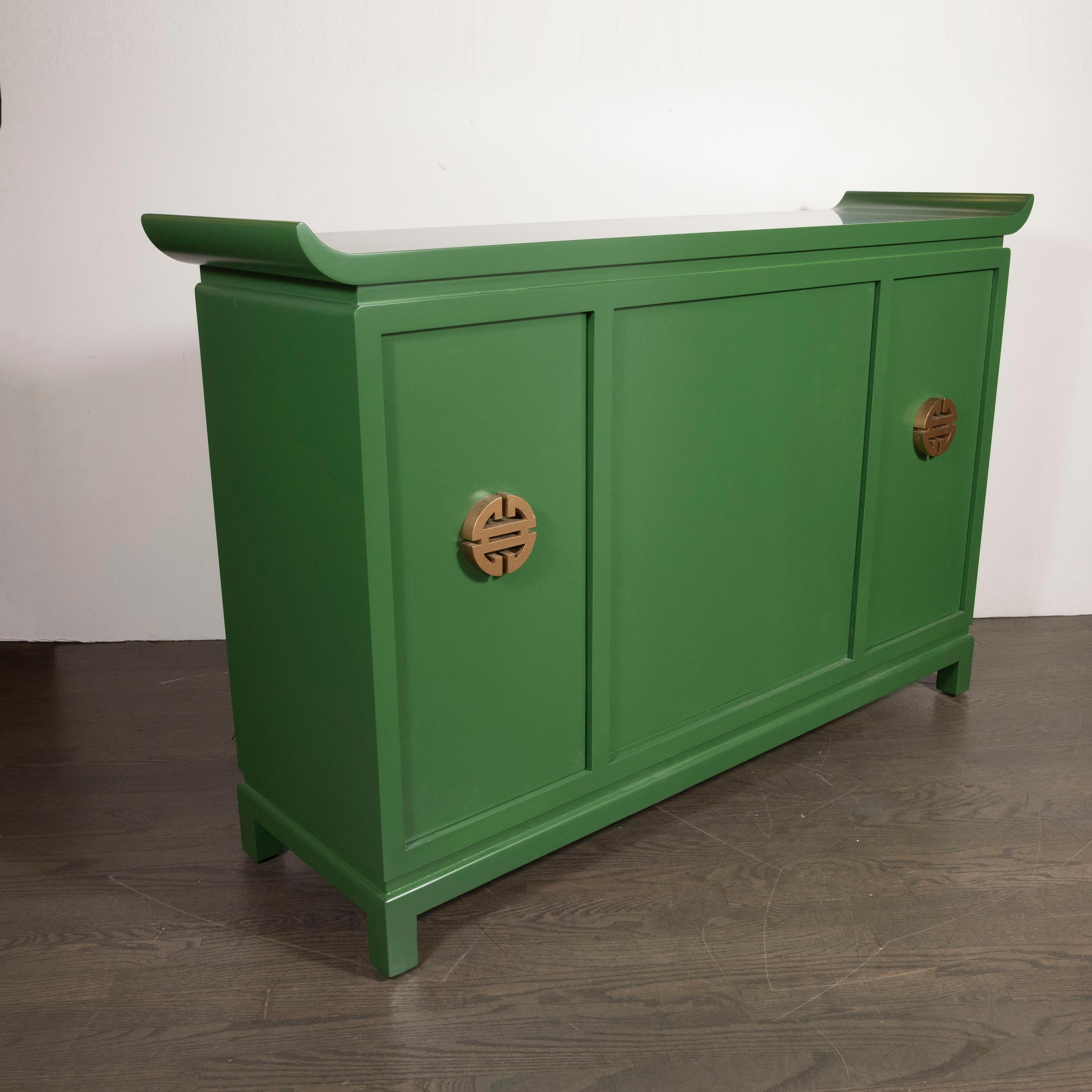 Mid-Century Modern Kelly Green Dry Bar/Sideboard W/ Gilt Pulls Signed James Mont 5