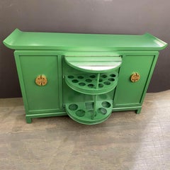 Mid-Century Modern Kelly Green Dry Bar/Sideboard W/ Gilt Pulls Signed James Mont