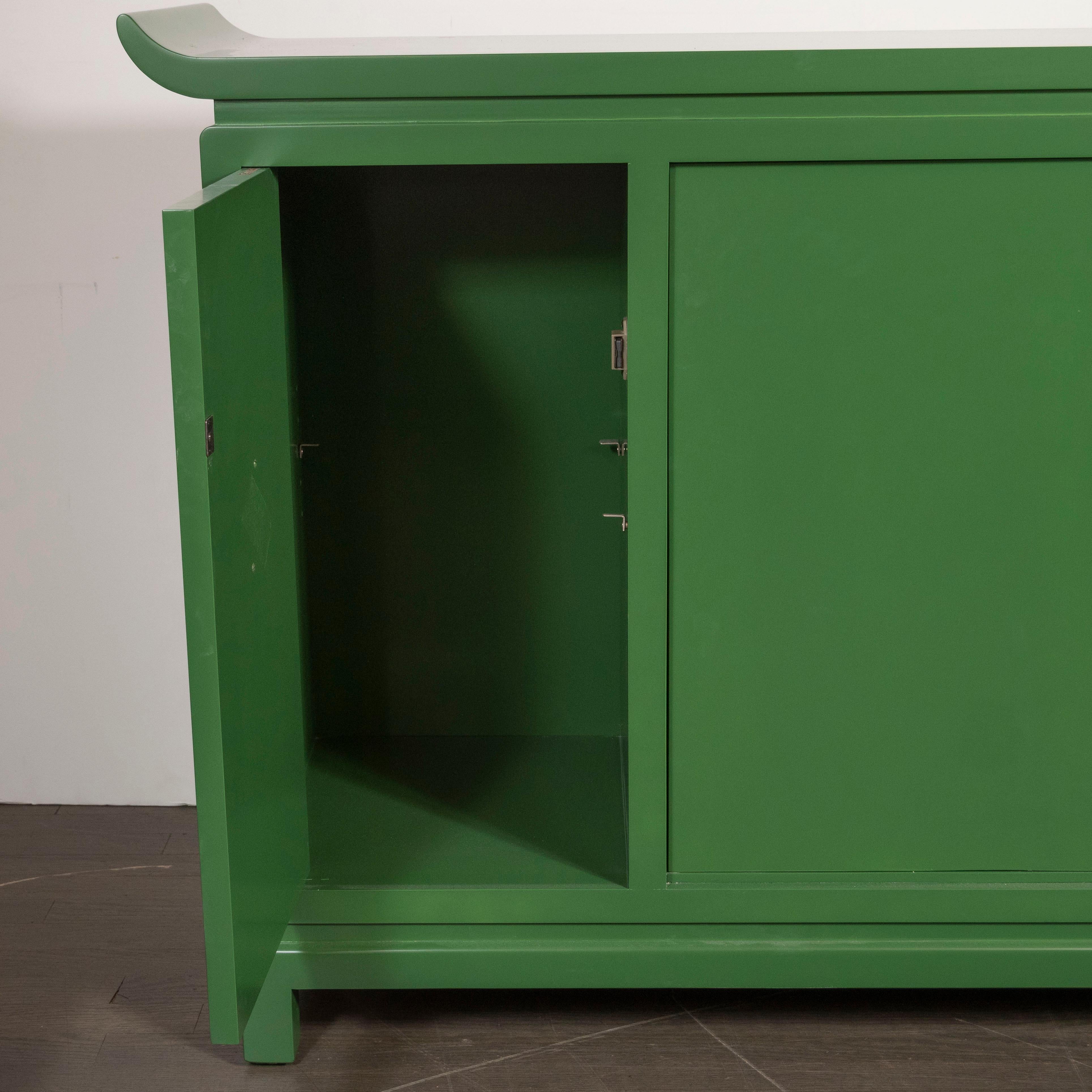 Mid-Century Modern Kelly Green Dry Bar/Sideboard W/ Gilt Pulls Signed James Mont 3
