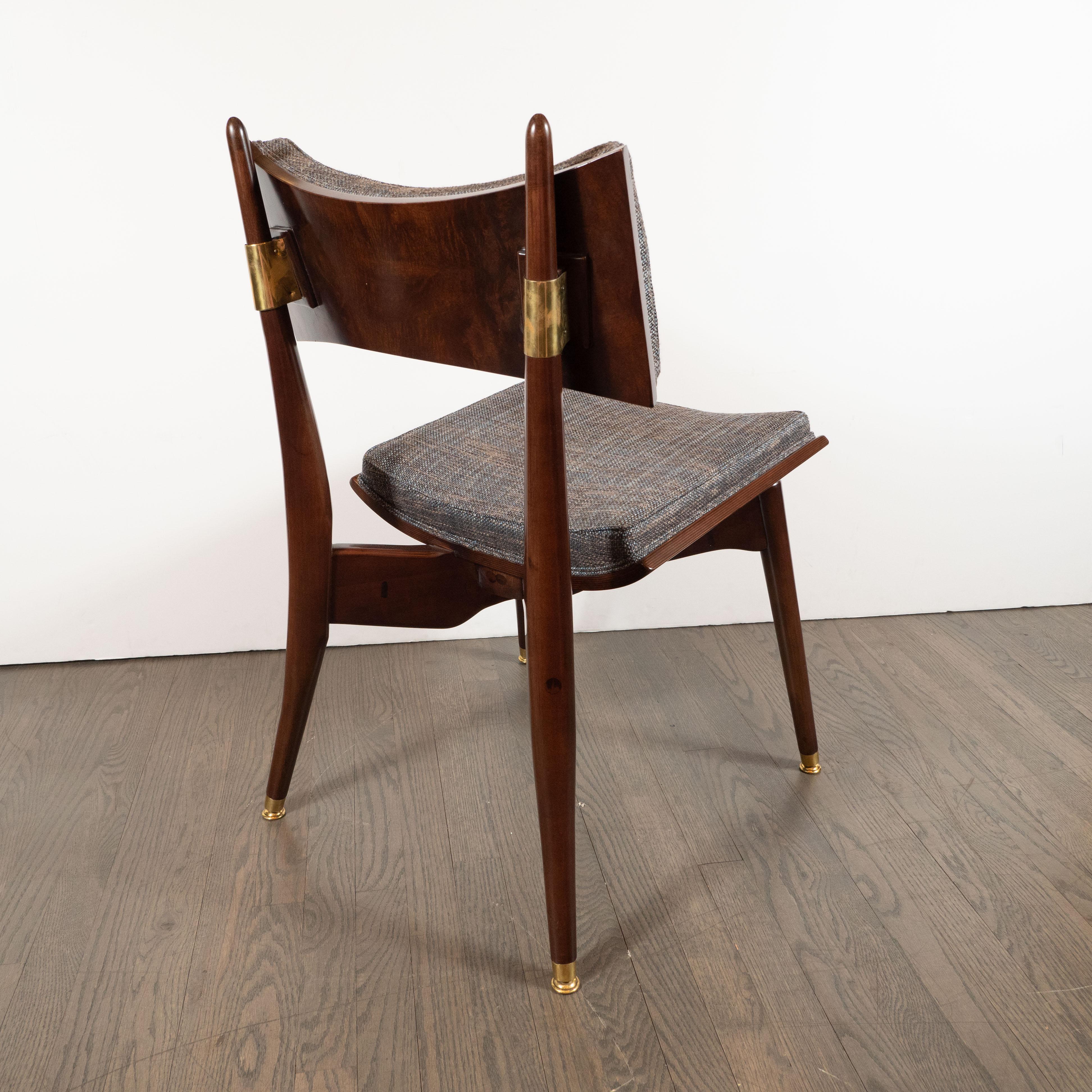 American Midcentury Modern Klismos Walnut & Brass Chair by Harold Schwartz for Romweber