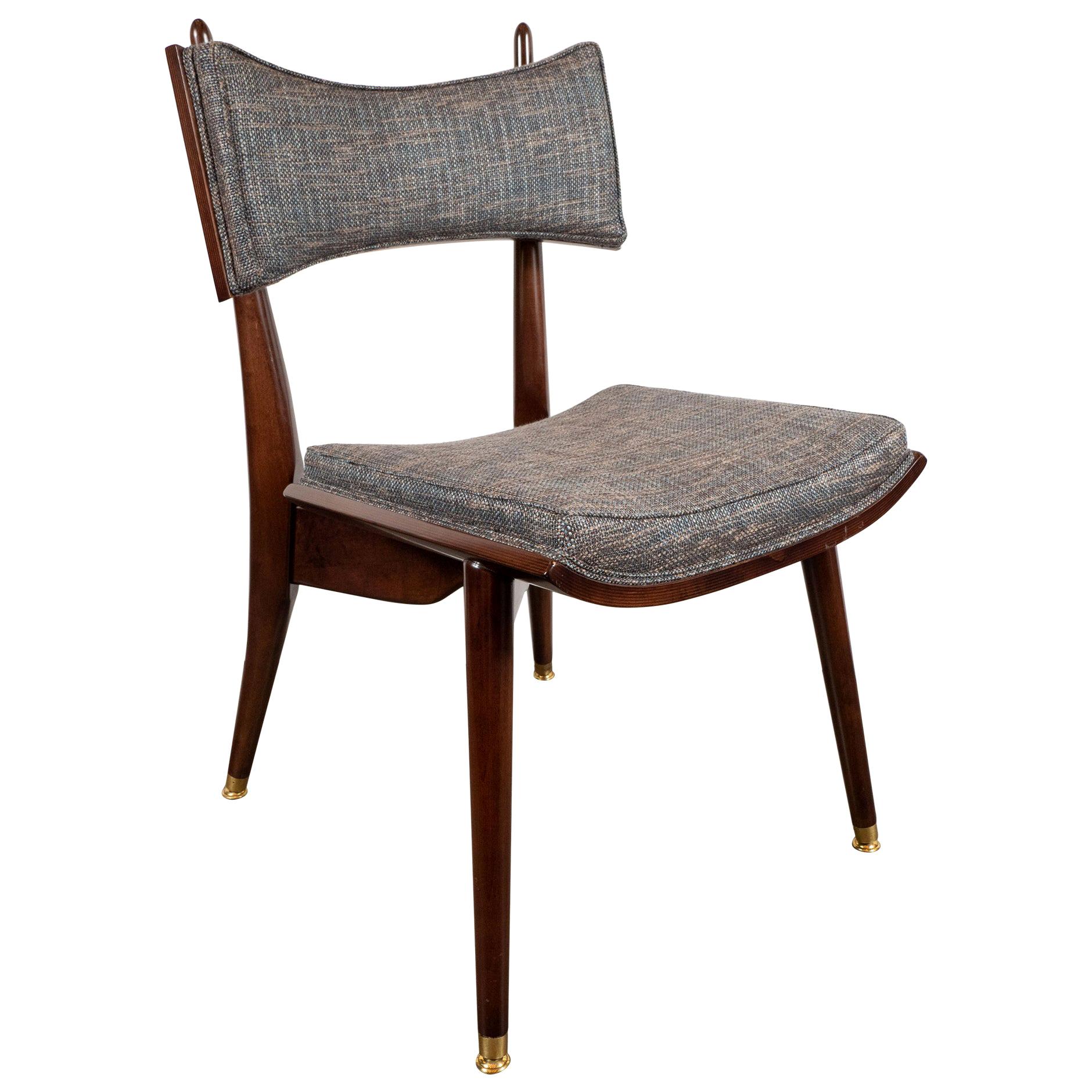 Midcentury Modern Klismos Walnut & Brass Chair by Harold Schwartz for Romweber