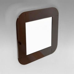 Midcentury Modern Square Mirror, Laquered Dark Brown Frame, Italy, 1980s