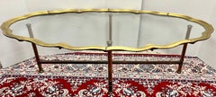 Midcentury Modern Large Brass and Glass Scalloped Tray Top Coffee Cocktail Table